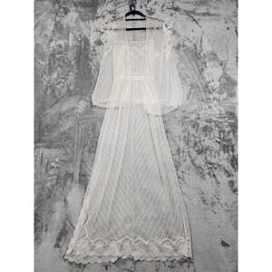Vintage Glydons Robe Gown Set Womens M White Nylon Lace Sheer Bridal Peignoir
